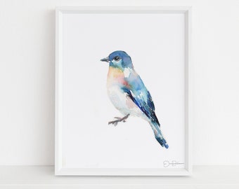 Watercolor Bluebird Print | "Bluebird of Happiness" by Jessica Buhman, Multiple Sizes, Select Your Size, Watercolor Bird, Abstract Bird Art