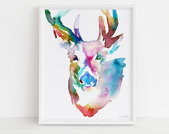 Deer Watercolor Print | "Duncan the Deer" by Jess Buhman, Multiple Sizes, Select Your Size, Deer Painting, Print of Deer, Nursery Art