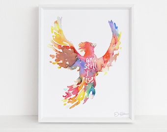 Phoenix Watercolor Print | "And Still I Rise" by Jess Buhman, Multiple Sizes, Phoenix Painting, Watercolor Print of Bird, Watercolor Bird