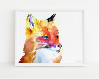 Fox Watercolor Print | "Foxy Brown" by Jess Buhman, Print of Fox Painting, Fox Illustration, Abstract Fox Art, Baby Fox Art, Nursery Print