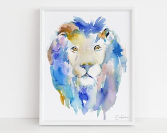 Lion Watercolor Print | "In Like a Lion" by Jess Buhman, Select Your Size, Multiple Sizes, Nursery Painting, Zoo Animal Art, Abstract Art