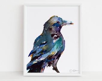 Raven Watercolor Print |"Raven" by Jess Buhman, Multiple Sizes, Select Your Size, Bird Painting, Wall Art, Home Decor