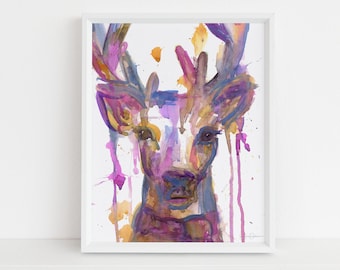 Buck Watercolor Print | "Deer in Cold" by Jess Buhman, Deer Watercolor Painting, Christmas Deer Art, Christmas Painting, Winter Art, Holiday