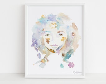 Autism Watercolor Print | "Lexi" by Jess Buhman, Multiple Sizes, Select Your Size, Special Needs Art, Autism Painting, Autism Portrait Girl