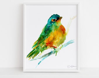 Watercolor Bird Instant Download  |  "Cooper the Green Bird by Jess Buhman, Printable 8" x 10" Watercolor Art, Digital Print, Print at Home