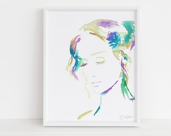 Gratitude Painting, Gratitude Print, Watercolor Print of Portrait, Watercolor Woman, Painting for Her, Art for Her, Abstract Art, Fine Art