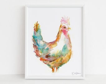 Chicken Watercolor Print | "Chica the Chicken" by Jess Buhman, Multiple Sizes, Select Your Size, Watercolor Rooster, Farm Painting
