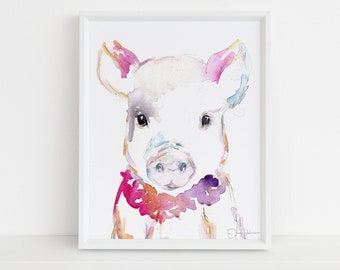 Pig Print Digital Download, "Petunia the Pig" by Jess Buhman, Instant Download, Print at Home, Watercolor Animal, Nursery Art