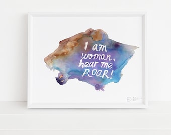 Lion Watercolor Digital Download Print |  "I am Woman" by Jess Buhman, Instant Download, Lioness Painting, Feminist Art, Girl Power