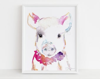 Pig Watercolor Print |  "Petunia the Pig" by Jess Buhman, Multiple Sizes, Select Your Size, Watercolor Animal, Nursery Art