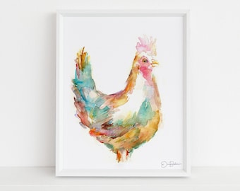 Chicken Print Digital Download, "Chica the Chicken" by Jess Buhman, Instant Download, Print at Home, Watercolor Animal, Farmhouse Art