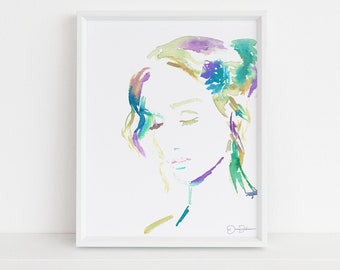 Watercolor Woman Digital Download | "Gratitude" by Jess Buhman, Instant Download, Print at Home, 8" x 10" Print, Downloadable Art, Gift Idea