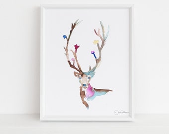 Deer Watercolor Print | "What a Beaut!" by Jess Buhman, Multiple Sizes, Select Your Size, Christmas Decor, Deer Painting