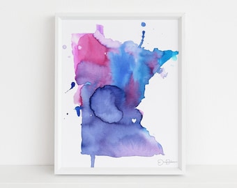 Watercolor Minnesota State Print Digital File  | "Twin Cities Love," by Jess Buhman, 8" x 10" Digital File, Printable Art, MN Art