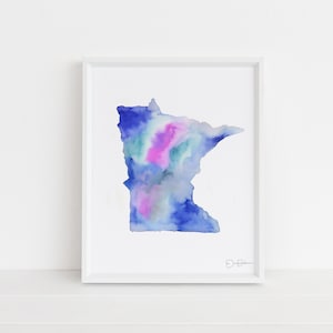 Minnesota Painting | &quot;Land of 10,000 Lakes&quot; by Jess Buhman, Multiple Sizes, Select Your Size, Abstract State Watercolor Art, MN Art Print