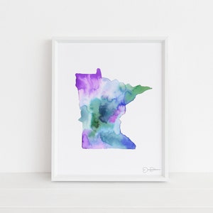 Watercolor Minnesota State Print Digital File  | &quot;Northern Lights,&quot; by Jess Buhman, 8&quot; x 10&quot; Digital File, Printable Art, MN Art