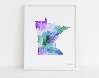 Watercolor Minnesota State Print Digital File  | "Northern Lights," by Jess Buhman, 8" x 10" Digital File, Printable Art, MN Art