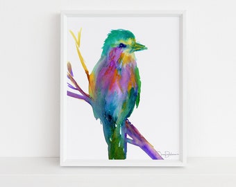 Watercolor Print of Bird "Wilma the Bird" by Jess Buhman Lilac Breasted Roller Art, Bird Painting, Watercolor Bird Print, Abstract Bird Art