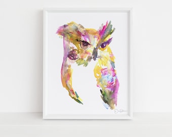 Owl Watercolor Print | "Give A Hoot" by Jessica Buhman, Digital Download, Print Yourself, Bird Painting, Wall Art, Home Decor