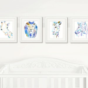 Pastel Safari Set of 4 Watercolor Prints, Nursery Art, Watercolor Nursery Prints, Animal Paintings, Animal Art, Print Set, Zoo Animal Prints