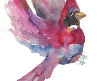 Original Watercolor Painting "Copper the Cardinal" by Jess Buhman, 9" x 12" Original Cardinal Art, Bird Painting