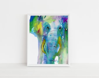 Elephant Watercolor Painting Print, Elephant Abstract Art, Elephant Nursery Art, Zoo Animal Art, Safari Art, Watercolor Print