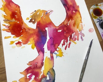 Watercolor Phoenix Painting Tutorial 30 Minute Watercolor Painting Class, Taught by Jess Buhman, Digital 8" x 10"  Phoenix Print Included