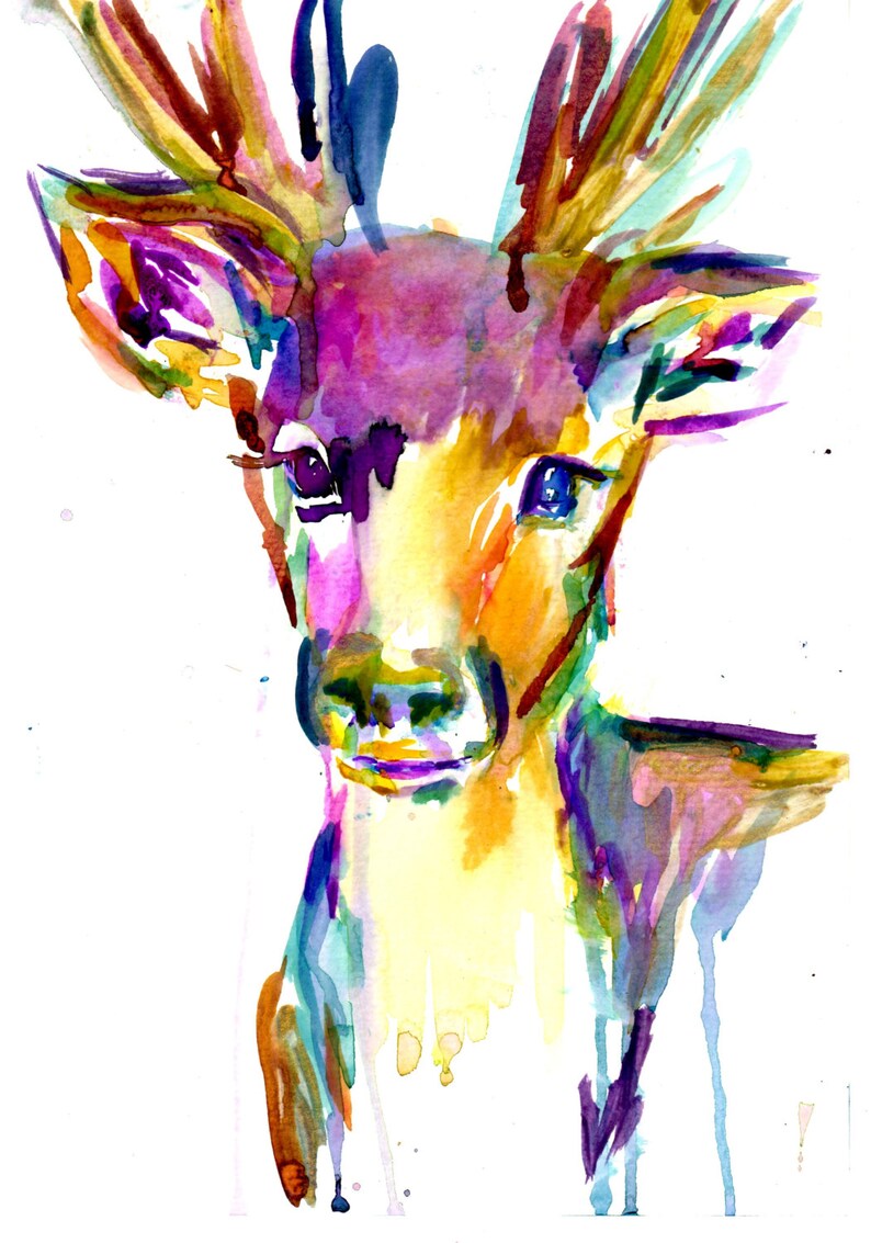 Colorful Deer Watercolor Print Of Painting Nursery Art Young Buck