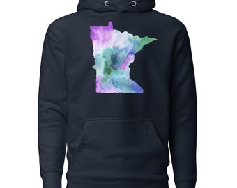 Minnesota Love Unisex Hoodie with watercolor artwork by Jess Buhman