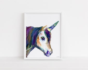 Unicorn Watercolor Print | "Ulysses the Unicorn" by Jess Buhman, Select Your Size, Multiple Sizes, Nursery Decor