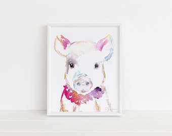 Pig Print Digital Download, "Petunia the Pig" by Jess Buhman, Instant Download, Print at Home, Watercolor Animal, Nursery Art