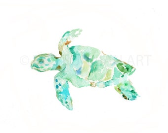 Sea Turtle Print, Watercolor Sea Turtle, 8 x 10 Print, Sea Turtle Painting, Turtle Art, Watercolor Turtle, Print of Turtle, Ocean Painting