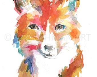 Large Fox Poster, Watercolor Fox Poster, "Finn the Fox," Print of Fox on Poster Size Paper, Select Your Size