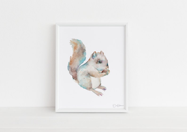 Nursery Art Watercolor Animal Print at Home Squirrel by Jess Buhman Instant Download Squirrel Print Digital Download