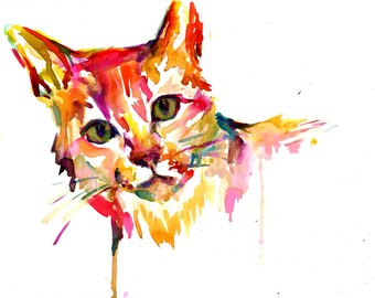 Cat Watercolor Painting Print, Print of Cat, Cat illustration, Cat Painting, Abstract Cat Art, Colorful Cat Painting, Pet Painting, Cat Art