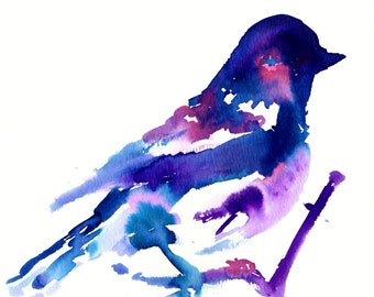 Bird Watercolor Print, Print of Bird, Abstract Bird Painting, Watecolor Bird Art, Fine Art Bird Print, Purple Bird Print, Colorful Bird Art