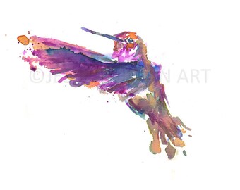 Hummingbird Watercolor Painting Print, Hummingbird Painting, Hummingbird Print, Print of Watercolor Bird, Bird Painting, Abstract Bird Art