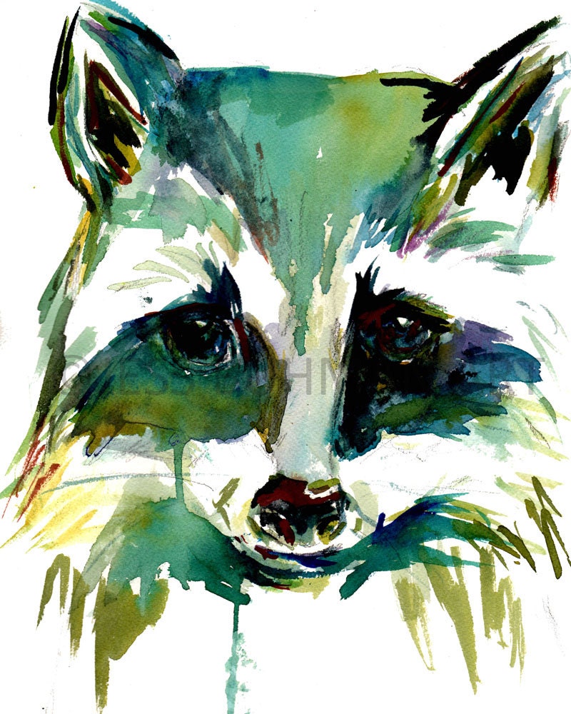 Raccoon Watercolor Print Print of Raccoon Animal Watercolor | Etsy
