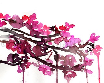 Beautiful Blooms Watercolor Painting Print, Cherry Blossoms Print, Floral Watercolor, Watercolor Flowers, Watercolor Painting