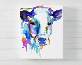 Canvas Cow Print | "Cow" by Jess Buhman, Choose Your Size, Multiple Sizes, Watercolor Animal Painting, Nursery Art