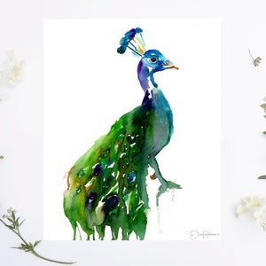 Peacock Watercolor Print Priscilla the Peacock by Jess Buhman, Multiple Sizes, Wall Art, Bird Painting, Home Decor, Choose Your Size image 3