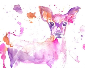 Baby Deer Watercolor Print, Print of Baby Deer, Nursery Art, Nursery Watercolor, Deer Painting, Deer Watercolor Print, Deer Illustration