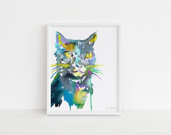 Black Cat Watercolor Print | "The Cat's Meow" by Jess Buhman, Watercolor Cat Art, Cat Lover Gift, Abstract Cat Painting, Black Cat Art