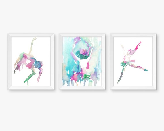 Dancers Set Of 3 Watercolor Prints Nursery Art Watercolor Etsy