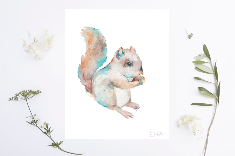 Nursery Art Watercolor Animal Print at Home Squirrel by Jess Buhman Instant Download Squirrel Print Digital Download