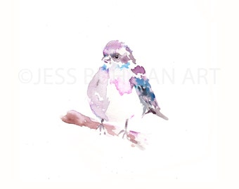 Beverly the Bird by Jessica Buhman, Print of Watercolor Painting, 8 x 10 purple pink bird