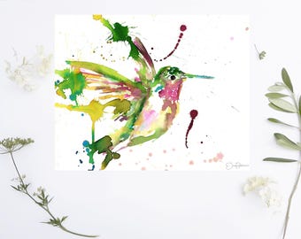 Watercolor Hummingbird Painting Tutorial 30 Minute Watercolor Painting Class, Taught by Jess Buhman, Digital 8" x 10"  Print Included