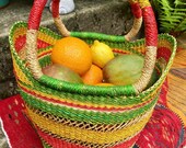 Bolga Shopping Basket. A beautiful Colourful, expertly hand woven Shopping bag. The perfect zero waste Beach Bag. African Basket.