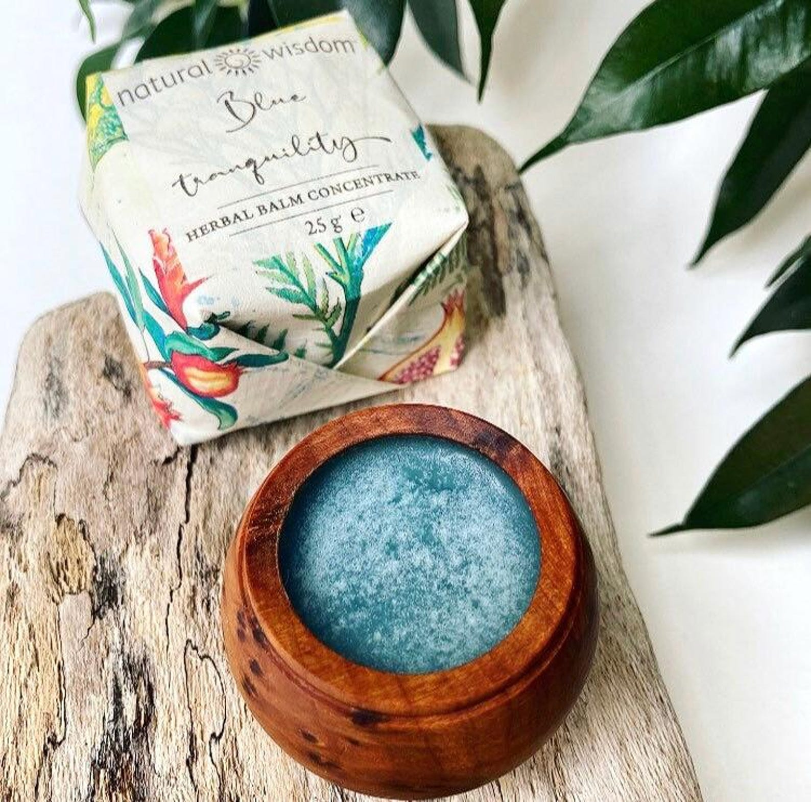 Blue Tansy Face Balm with Bakuchiol Sytenol. Organic Vegan Skincare in Cedar Wood Pod.