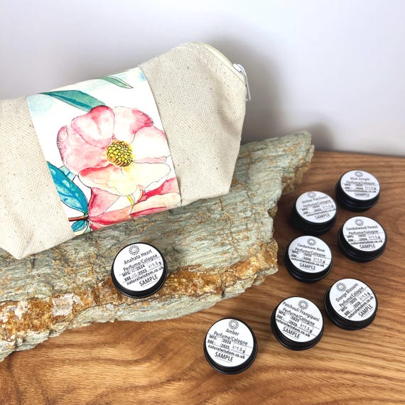 Solid Perfume Sample Set. Natural & Organic Vegan Scented Balms and Colognes.